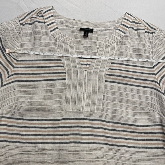 Talbots Womens Striped 100% Linen Tie-Sleeve Gray
Beige Top Size Medium - Picture 5 of 11